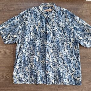 Tommy Bahama Men's Linen Hawaiian Shirt XXL Extra Extra Large Blue Button Down